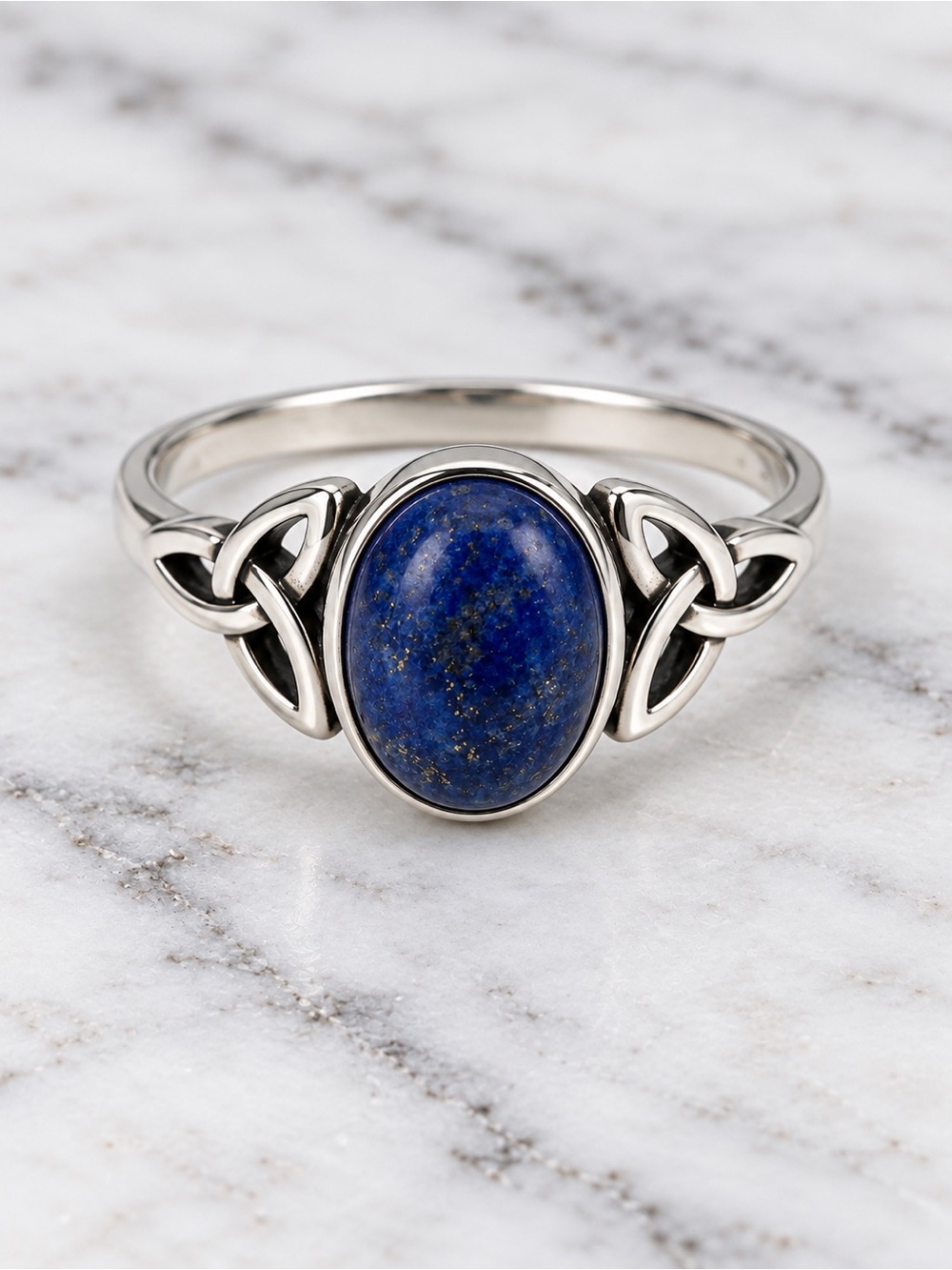Lapis Lazuli Stone Silver Overlay Celtic Style Ring - Size 10.5